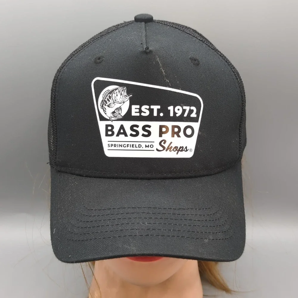 Bass Pro Shops Hat Cap Snapback Black Trucker Mesh Gone Fishing Casual